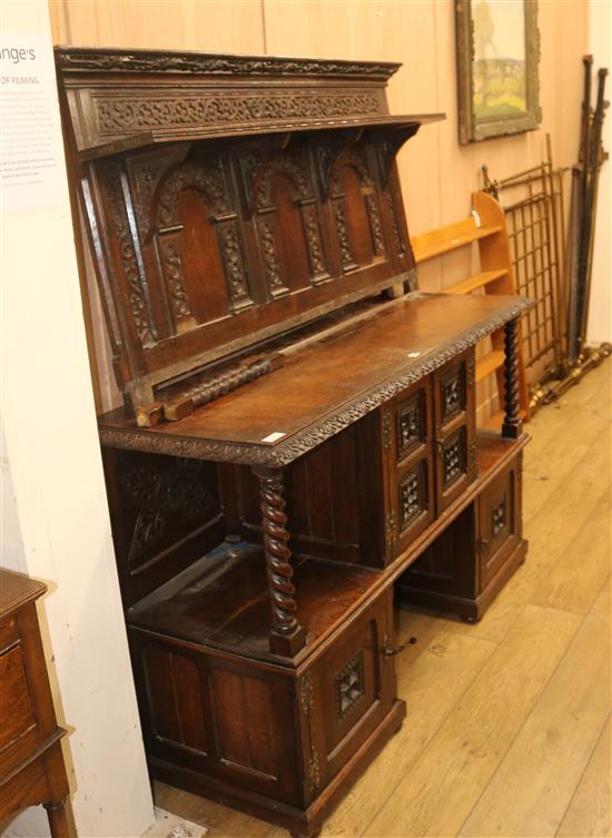 A Jacobean style oak sideboard, W.159cm